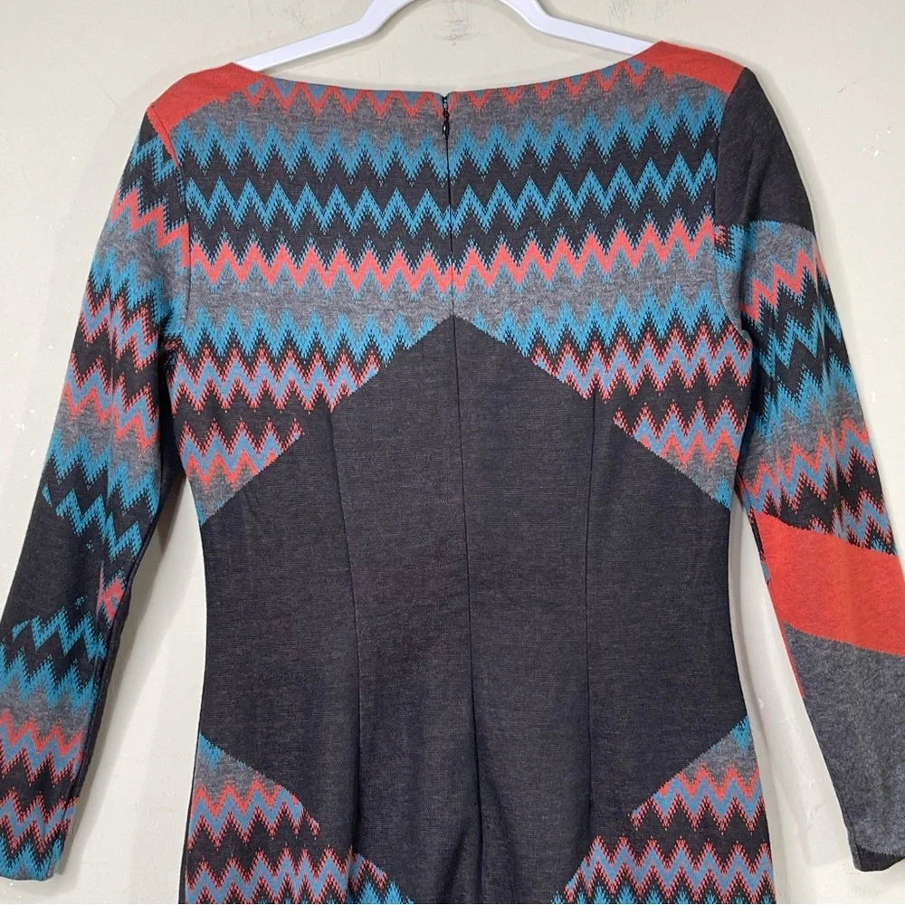 Cache Multicolor Sweater Dress Career Abstract Chevron Aztec Mixed Print Size 8 - Picture 7 of 13